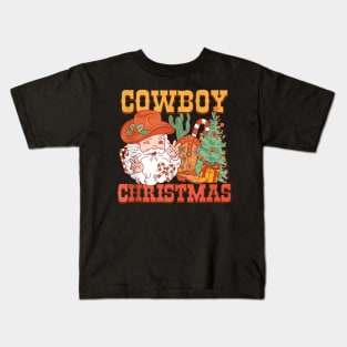 Western Country Cowboy Christmas - Santa Claus Retro Vintage Kids T-Shirt